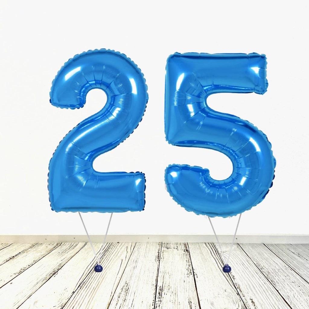 XL Blau Zahlen 25 Ballon (mit Helium gefüllt) - Zahlen Ballon blau Helium