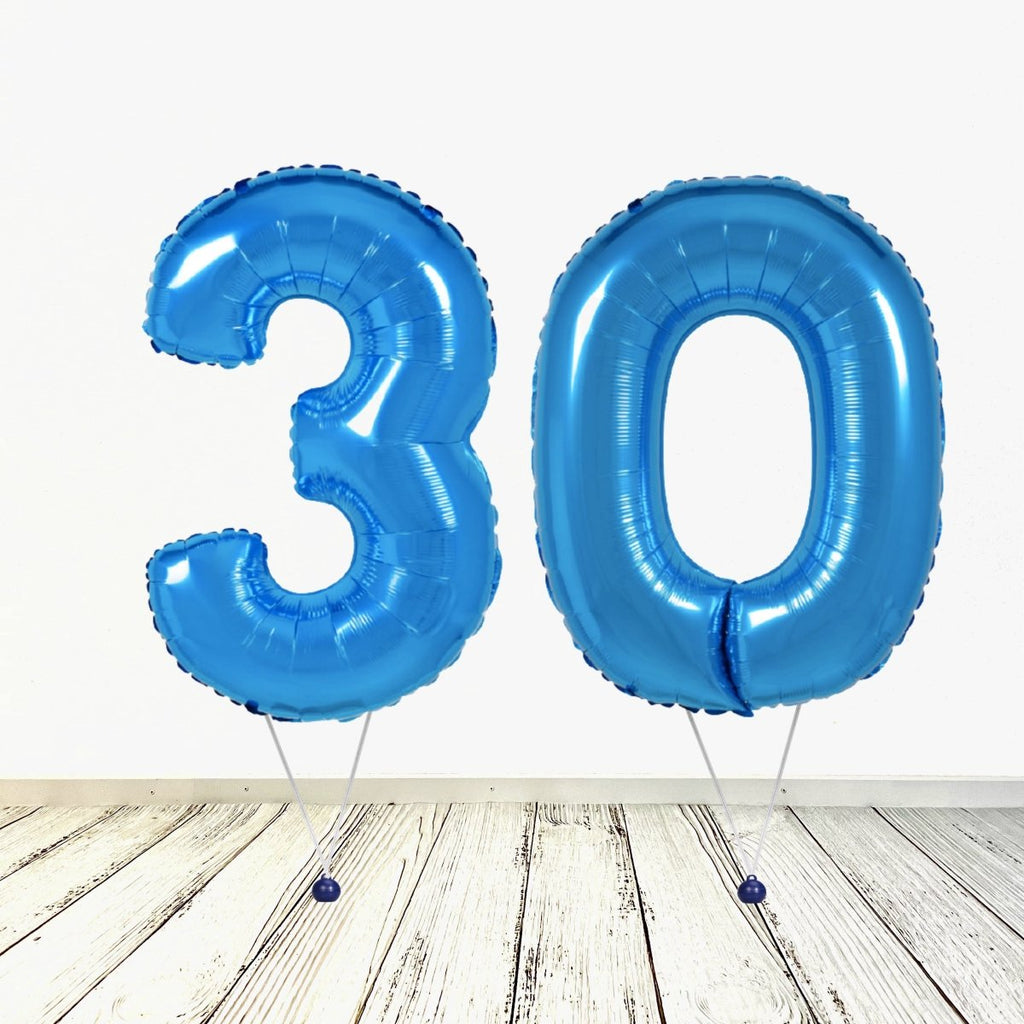 XL Blau Zahlen 30 Ballon (mit Helium gefüllt) - Zahlen Ballon blau Helium