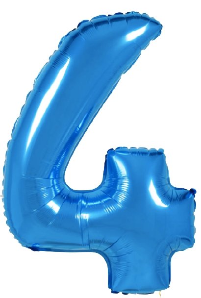 XL Blau Zahlen 4 Ballon (mit Helium gefüllt) - Zahlen Ballon blau Helium