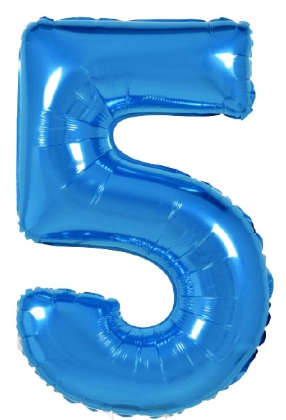 XL Blau Zahlen 5 Ballon (mit Helium gefüllt) - Zahlen Ballon blau Helium