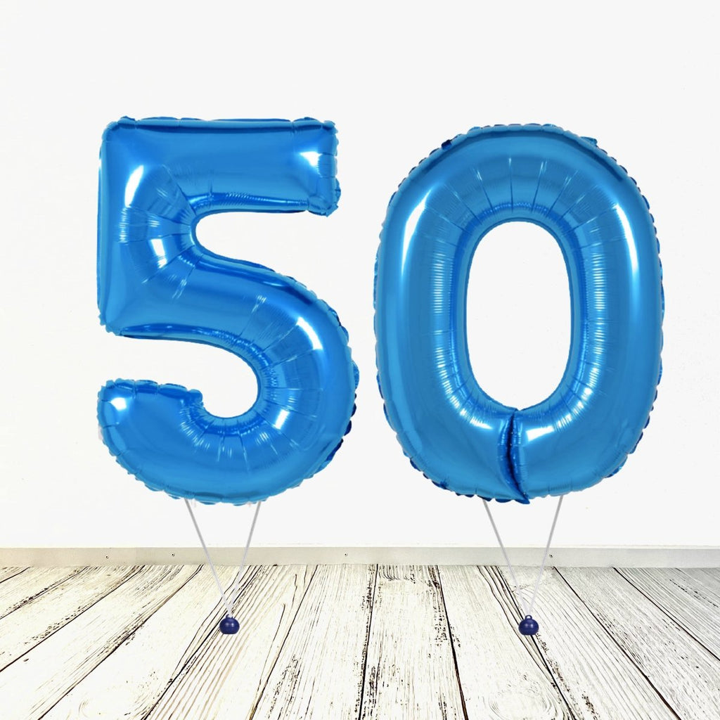 XL Blau Zahlen 50 Ballon (mit Helium gefüllt) - Zahlen Ballon blau Helium