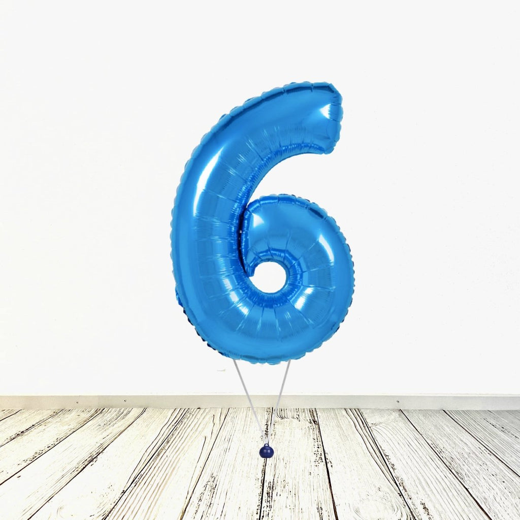 XL Blau Zahlen 6 Ballon (mit Helium gefüllt) - Zahlen Ballon blau Helium