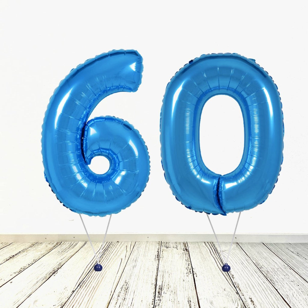 XL Blau Zahlen 60 Ballon (mit Helium gefüllt) - Zahlen Ballon blau Helium