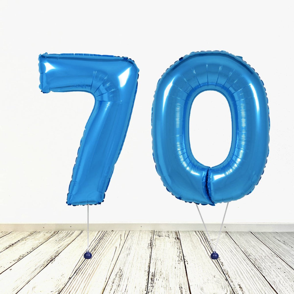 XL Blau Zahlen 70 Ballon (mit Helium gefüllt) - Zahlen Ballon blau Helium