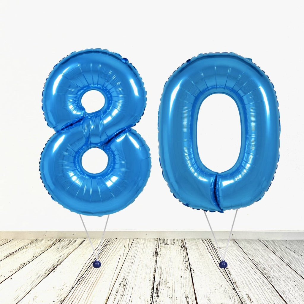 XL Blau Zahlen 80 Ballon (mit Helium gefüllt) - Zahlen Ballon blau Helium