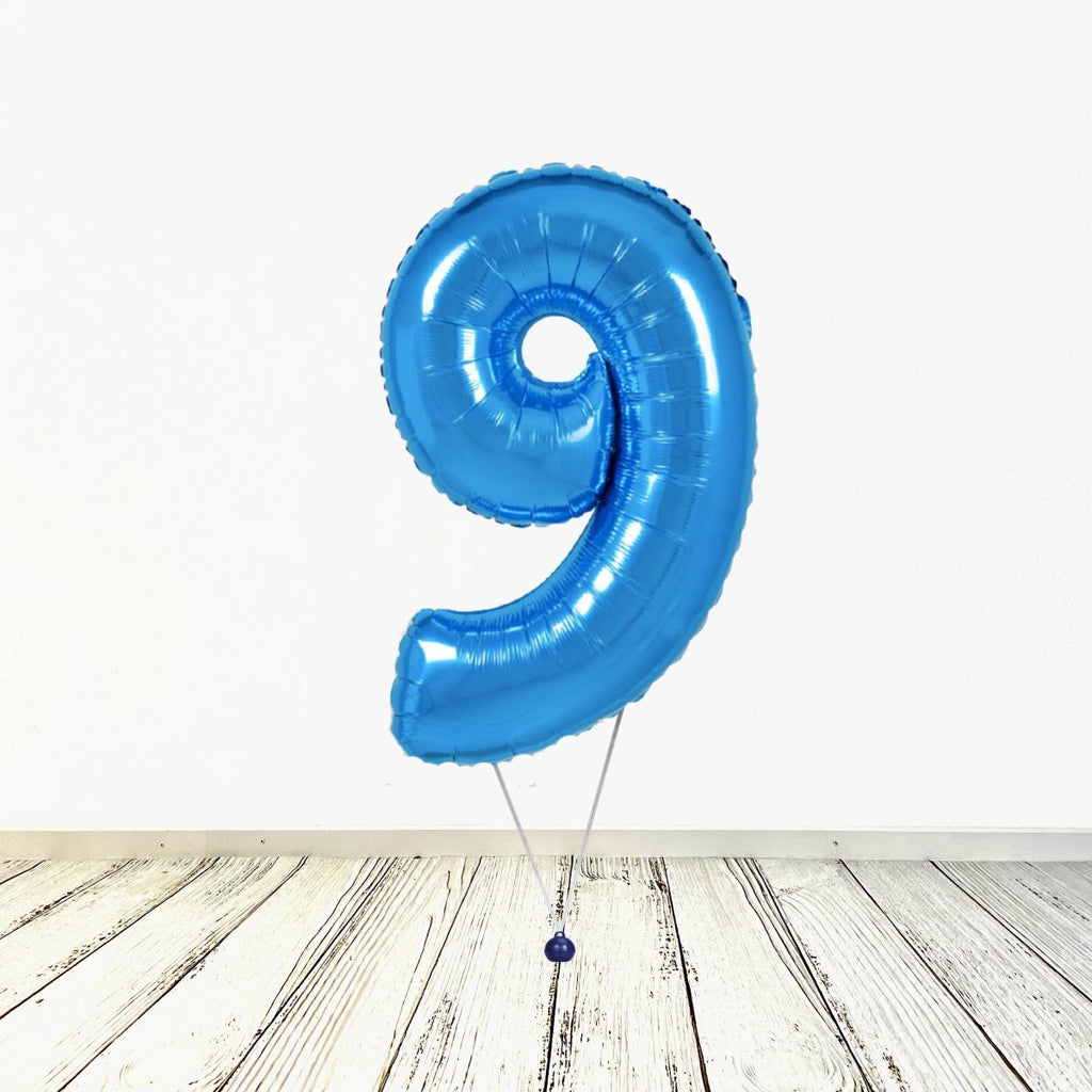 XL blau Zahlen 9 Ballon (mit Helium gefüllt) - Zahlen Ballon blau Helium