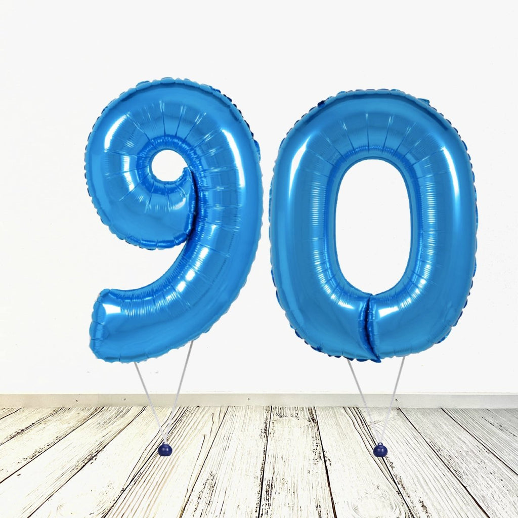 XL Blau Zahlen 90 Ballon (mit Helium gefüllt) - Zahlen Ballon blau Helium