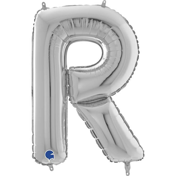 XL Buchstaben Ballon silber R (mit Helium) - Buchstaben Ballon silber