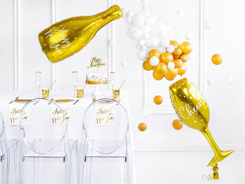 XL Champagner Flasche Happy New Year gold Ballon (mit Helium gefüllt) - Supershape helium