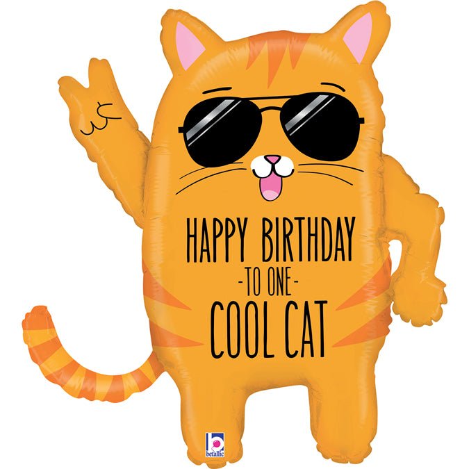 XL Cool Cat Birthday Ballon (mit Helium gefüllt) - Supershape helium