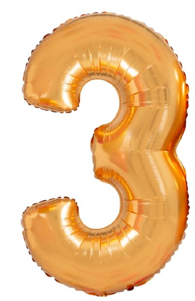 XL Gold Zahlen 3 Ballon (mit Helium gefüllt) - Zahlen Ballon gold Helium