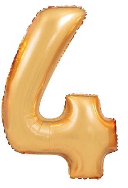 XL Gold Zahlen 4 Ballon (mit Helium gefüllt) - Zahlen Ballon gold Helium