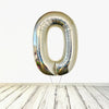 Ballon argenté numéro 0 holographique XL (rempli d'hélium) 