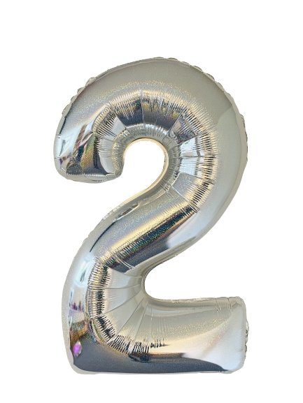 XL Holographisch Silber Zahlen 2 Ballon (mit Helium gefüllt) - Zahlen Ballon silber Helium
