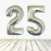 Ballon numéro 25 en argent holographique XL (rempli d'hélium) 