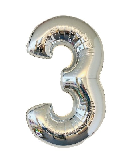 XL Holographisch Silber Zahlen 3 Ballon (mit Helium gefüllt) - Zahlen Ballon silber Helium