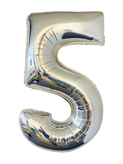 XL Holographisch Silber Zahlen 5 Ballon (mit Helium gefüllt) - Zahlen Ballon silber Helium