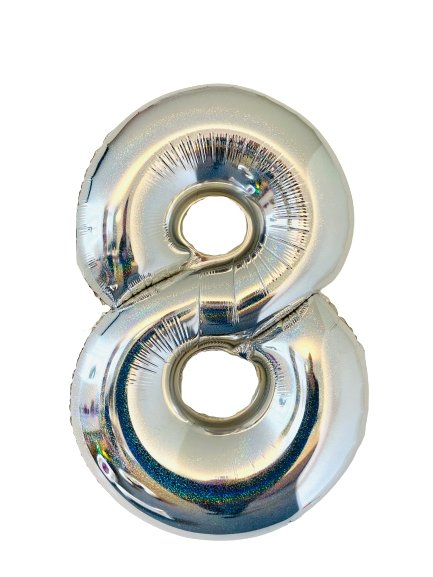 XL Holographisch Silber Zahlen 8 Ballon (mit Helium gefüllt) - Zahlen Ballon silber Helium