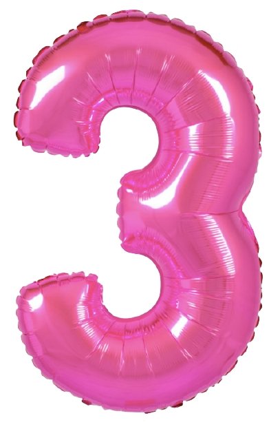 XL Pink (Fuchsia) Zahlen 3 Ballon (mit Helium gefüllt) - Zahlen Ballon Pink Helium