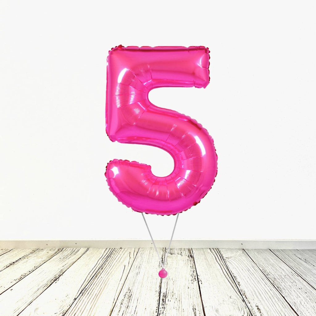 XL Pink (Fuchsia) Zahlen 5 Ballon (mit Helium gefüllt) - Zahlen Ballon Pink Helium