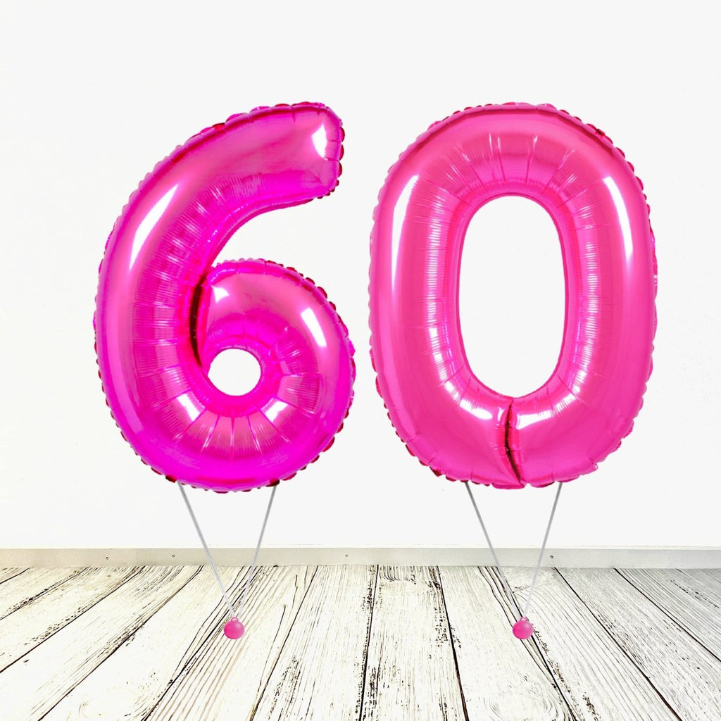 XL Pink (Fuchsia) Zahlen 60 Ballon (mit Helium gefüllt) - Zahlen Ballon Pink Helium