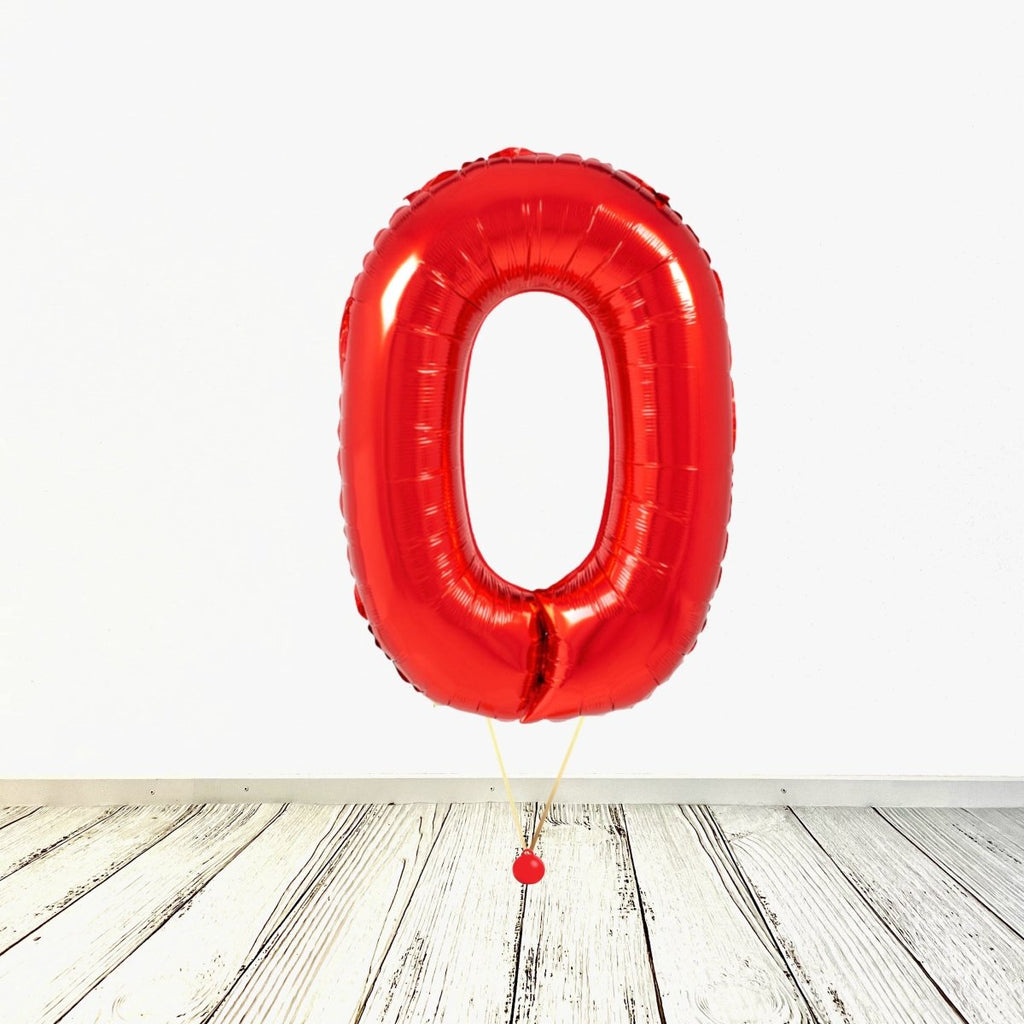 XL Rot Zahlen 0 Ballon (mit Helium gefüllt) - Zahlen Ballon rot Helium