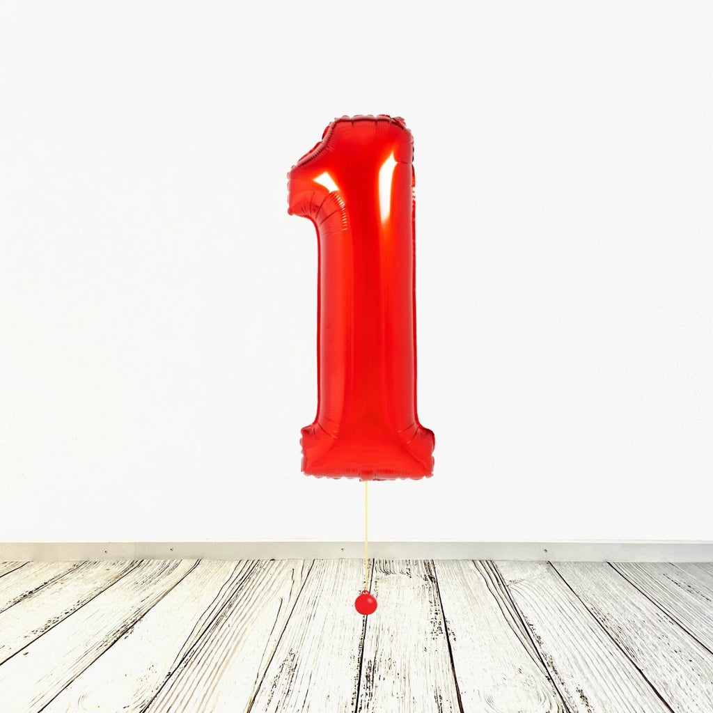 XL Rot Zahlen 1 Ballon (mit Helium gefüllt) - Zahlen Ballon rot Helium
