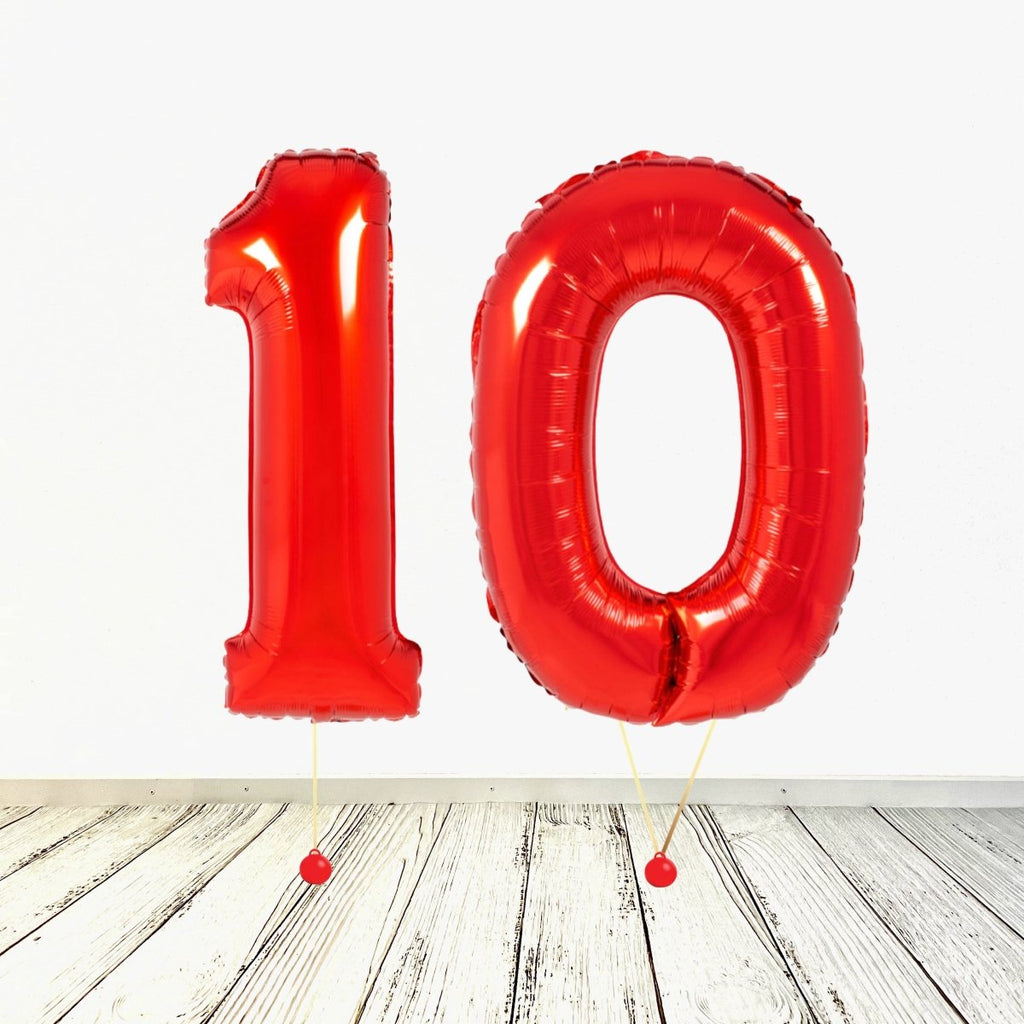 XL Rot Zahlen 10 Ballon (mit Helium gefüllt) - Zahlen Ballon rot Helium