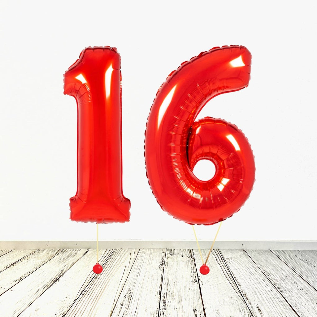 XL Rot Zahlen 16 Ballon (mit Helium gefüllt) - Zahlen Ballon rot Helium
