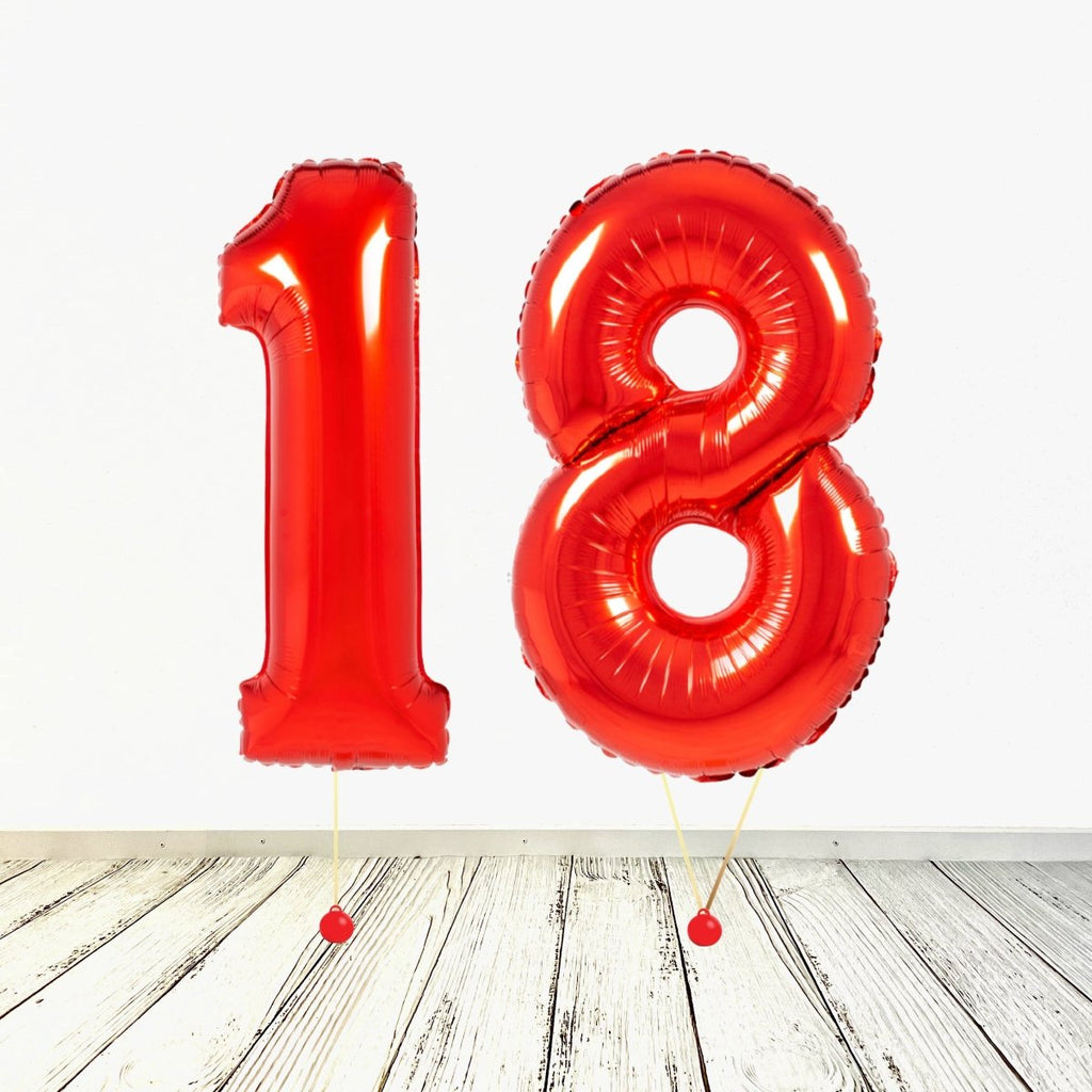 XL Rot Zahlen 18 Ballon (mit Helium gefüllt) - Zahlen Ballon rot Helium