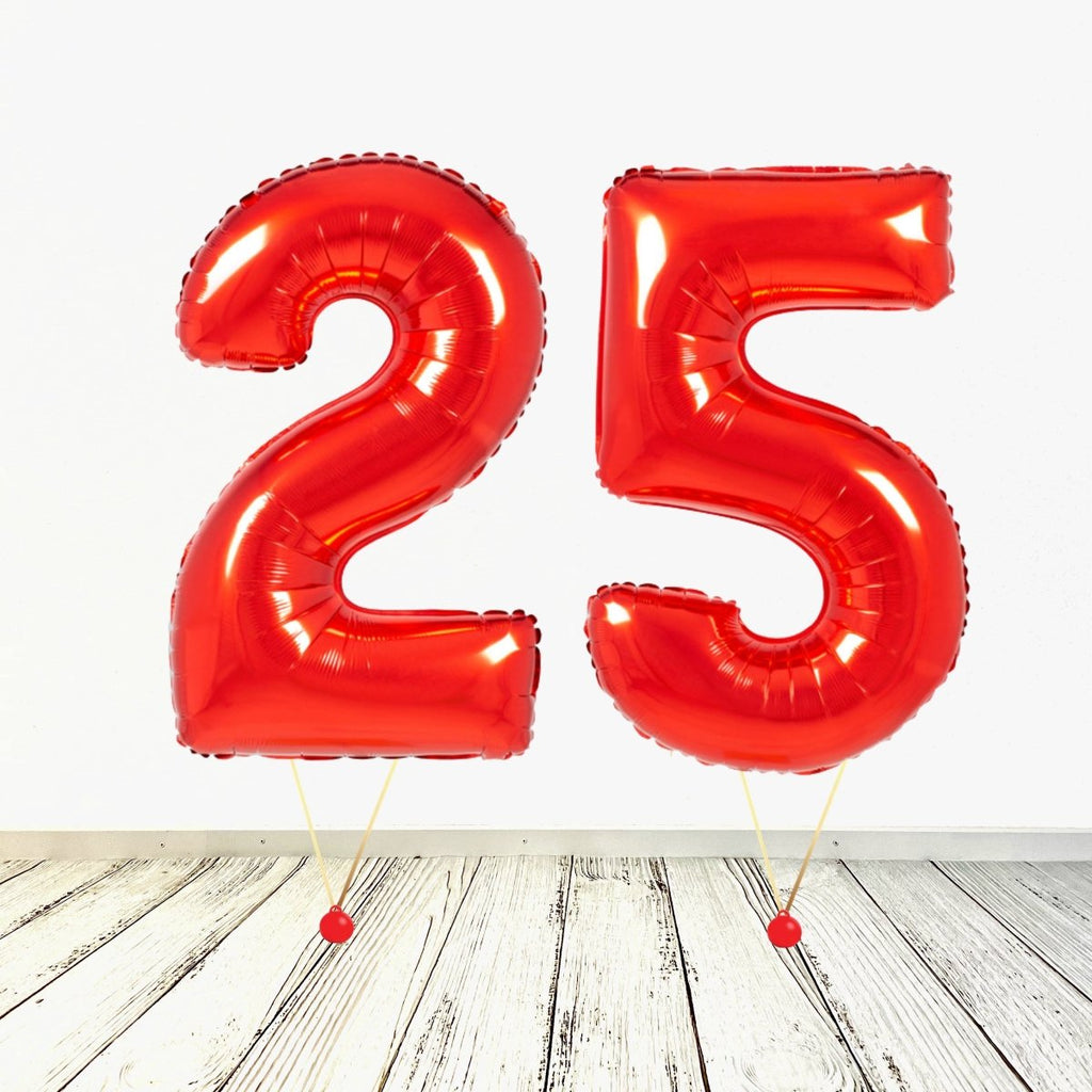 XL Rot Zahlen 25 Ballon (mit Helium gefüllt) - Zahlen Ballon rot Helium