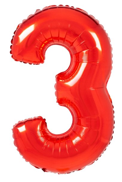 XL Rot Zahlen 3 Ballon (mit Helium gefüllt) - Zahlen Ballon rot Helium