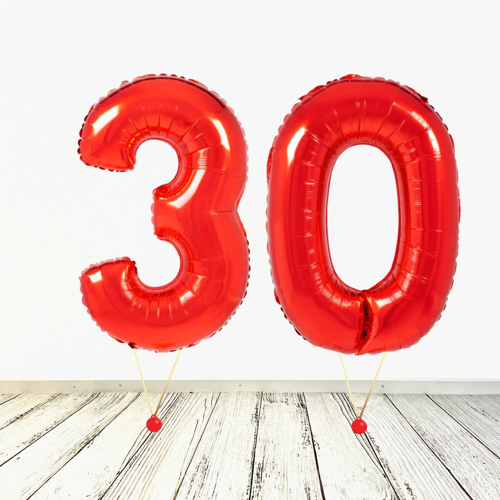 XL Rot Zahlen 30 Ballon (mit Helium gefüllt) - Zahlen Ballon rot Helium