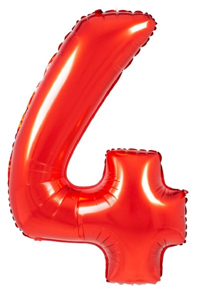 XL Rot Zahlen 4 Ballon (mit Helium gefüllt) - Zahlen Ballon rot Helium