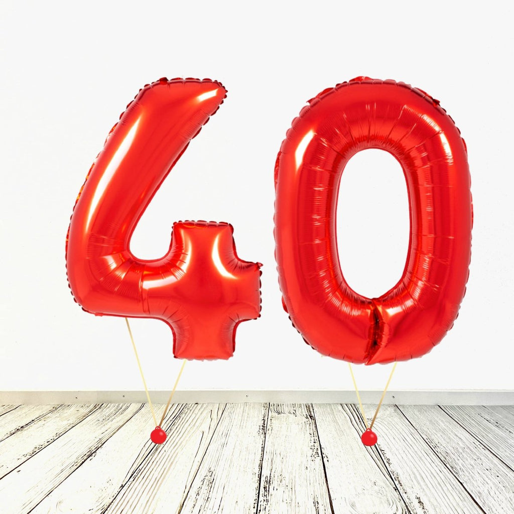 XL Rot Zahlen 40 Ballon (mit Helium gefüllt) - Zahlen Ballon rot Helium