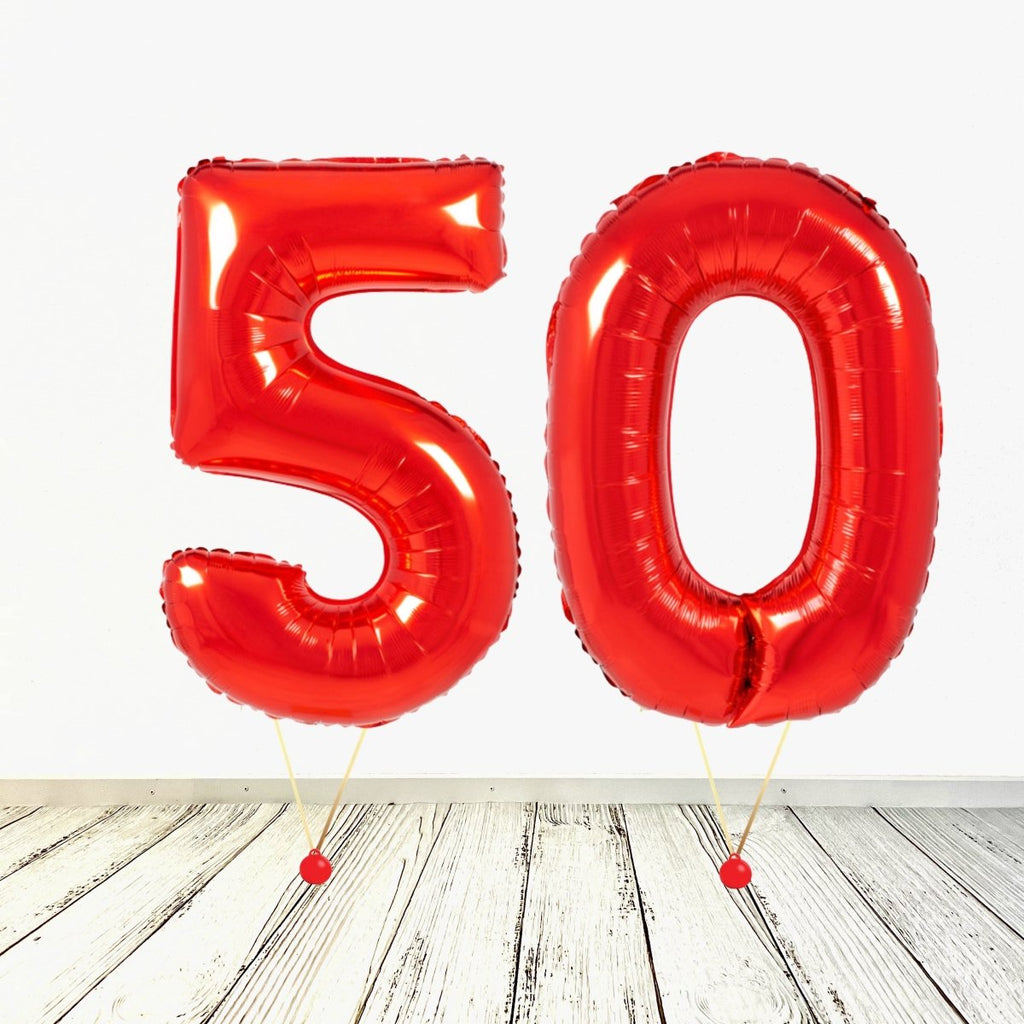 XL Rot Zahlen 50 Ballon (mit Helium gefüllt) - Zahlen Ballon rot Helium