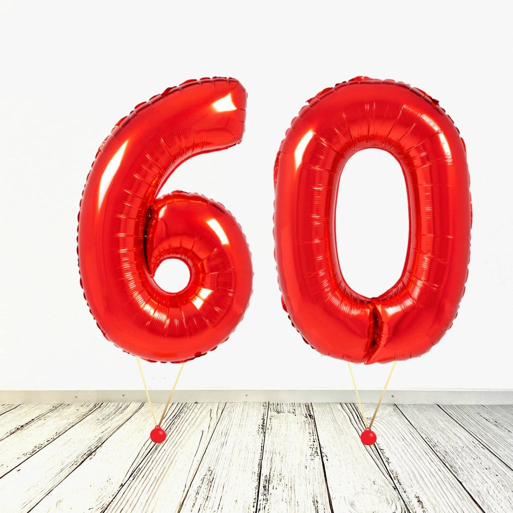XL Rot Zahlen 60 Ballon (mit Helium gefüllt) - Zahlen Ballon rot Helium