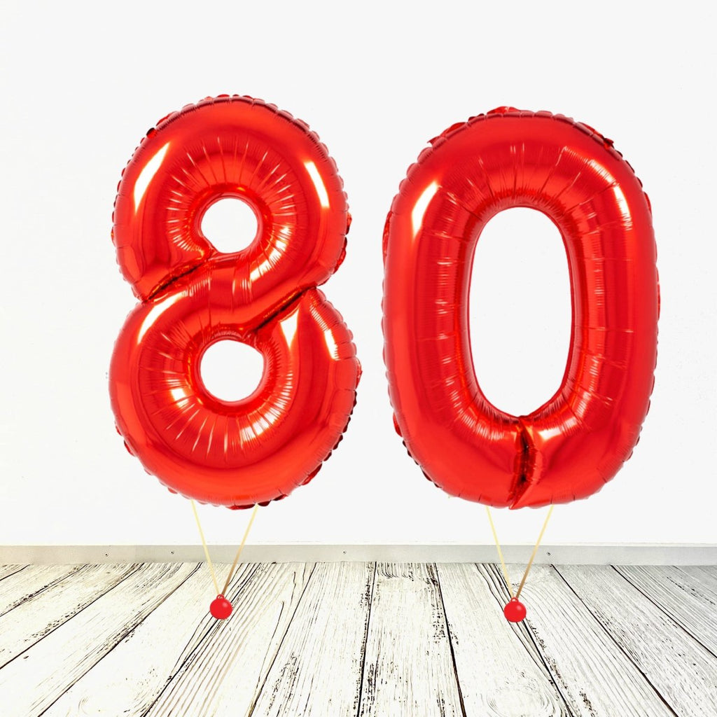 XL Rot Zahlen 80 Ballon (mit Helium gefüllt) - Zahlen Ballon rot Helium