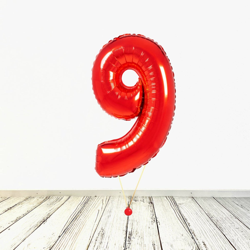 XL Rot Zahlen 9 Ballon (mit Helium gefüllt) - Zahlen Ballon rot Helium