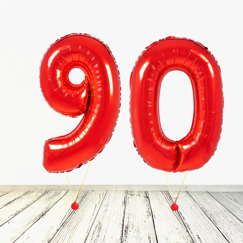 XL Rot Zahlen 90 Ballon (mit Helium gefüllt) - Zahlen Ballon rot Helium