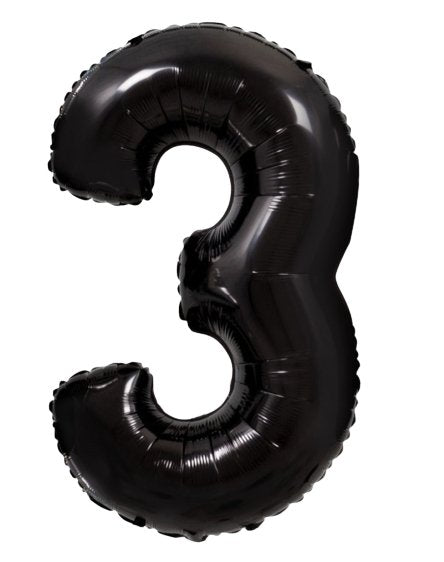 XL Schwarz Zahlen 3 Ballon (mit Helium gefüllt) - Zahlen Ballon schwarz Helium