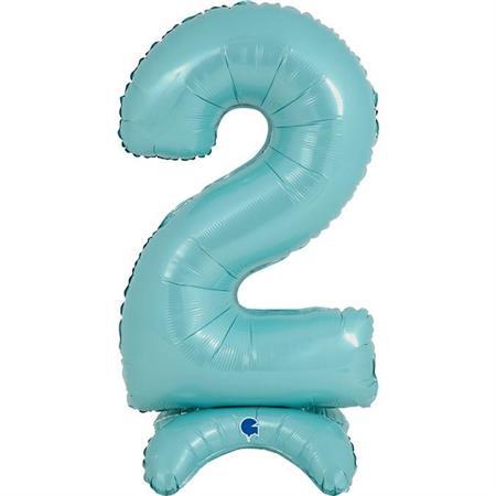XL Zahlen Ballon Pastel Blau 2 zum Aufstellen (ohne Helium) - Zahlen Ballon Standup Blau