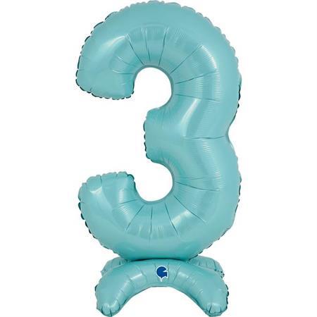 XL Zahlen Ballon Pastel Blau 3 zum Aufstellen (ohne Helium) - Zahlen Ballon Standup Blau