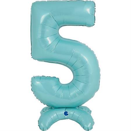XL Zahlen Ballon Pastel Blau 5 zum Aufstellen (ohne Helium) - Zahlen Ballon Standup Blau