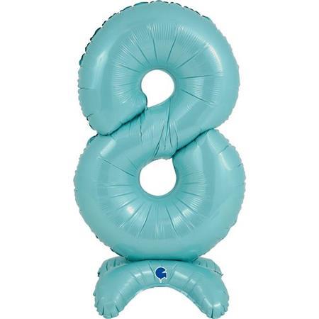 XL Zahlen Ballon Pastel Blau 8 zum Aufstellen (ohne Helium) - Zahlen Ballon Standup Blau
