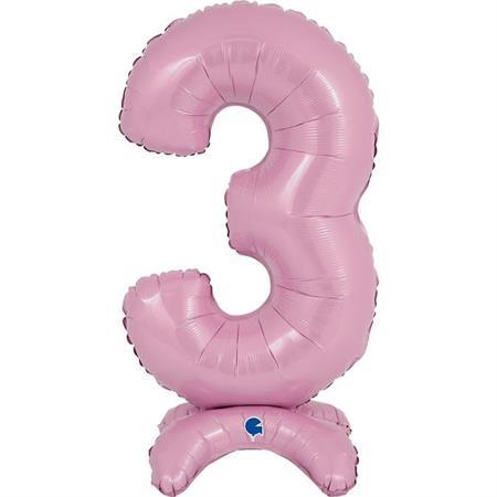 XL Zahlen Ballon Pastel Rosa 3 zum Aufstellen (ohne Helium) - Zahlen Ballon Standup Rosa