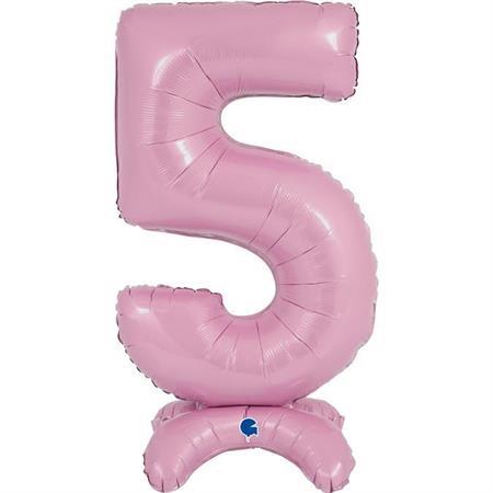 XL Zahlen Ballon Pastel Rosa 5 zum Aufstellen (ohne Helium) - Zahlen Ballon Standup Rosa