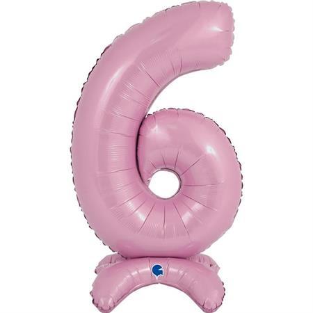 XL Zahlen Ballon Pastel Rosa 6 zum Aufstellen (ohne Helium) - Zahlen Ballon Standup Rosa