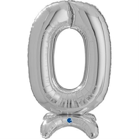 XL Zahlen Ballon Silber 0 zum Aufstellen (ohne Helium) - Zahlen Ballon Standup Silber