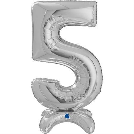 XL Zahlen Ballon Silber 5 zum Aufstellen (ohne Helium) - Zahlen Ballon Standup Silber